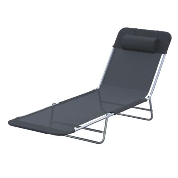 Outsunny Sun Bed Chair Garden Lounger Outdoor Patio Chaise Portable Recliner Adjustable Back Relaxer Chair Furniture Light Black