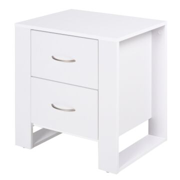 Homcom 2 Drawer Modern Boxy Bedside Table W/ Handles Elevated Base Melamine Coating Bedroom Storage Furniture Night Stand Organisation White