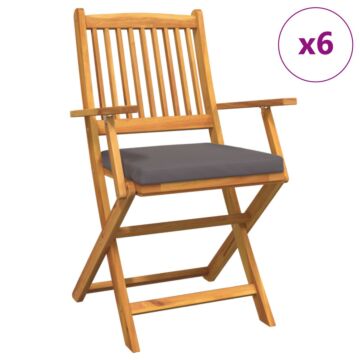 Vidaxl Folding Garden Chairs With Grey Cushion 6pcs Solid Acacia Wood