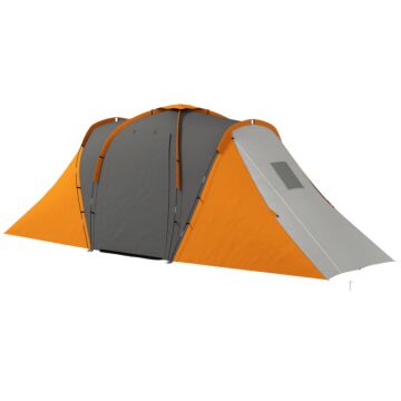Outsunny Large Camping Tent Tunnel Tent With 2 Bedroom And Living Area, 2000mm Waterproof, Portable With Bag For 4-6 Man, Orange