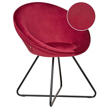 Accent Chair Red Upholstery Velvet Round Seat Retro Minimalist Beliani
