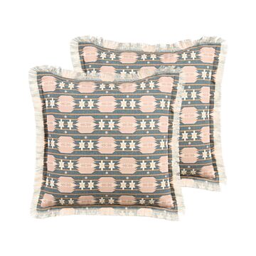 Set Of 2 Decorative Cushions Multicolour Cotton Polyester 60 X 60 Cm Geometric Abstract Pattern Print Modern Decor Accessories Beliani