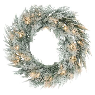 Homcom 60cm/ 24inch Flocked Prelit Christmas Wreath