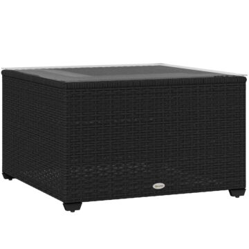 Outsunny 62 X 62cm Glass-top Rattan Side Table - Black