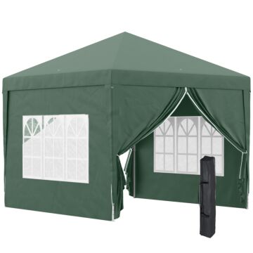 Outsunny 3 X 3m Pop Up Gazebo, Wedding Party Canopy Tent Marquee With Carry Bag And Windows, Green
