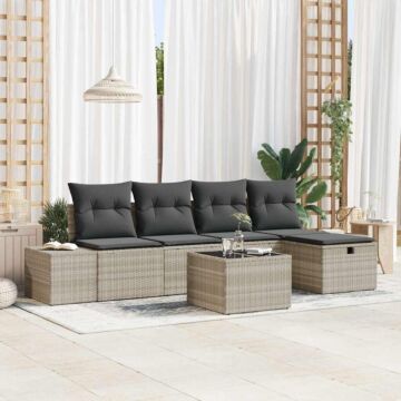 Vidaxl 6 Piece Garden Sofa Set With Cushions Light Grey Poly Rattan