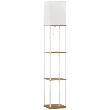 Homcom Modern Floor Lamp With Shelves, 3 Layer Shelf Tall Standing Lamp With Fabric Lampshade, Pull Chain Switch (bulb Not Included)