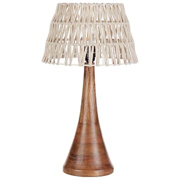 Table Lamp Beige And Dark Cotton Shade Mango Wood Base Metal Frame Single Light Modern Design Home Accessories Living Room Beliani