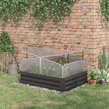 Outsunny Outsuuny Galvanised Raised Garden Bed, Outdoor Planter Box With Greenhouse And Cover For Vegetables, Flowers, Dark Grey