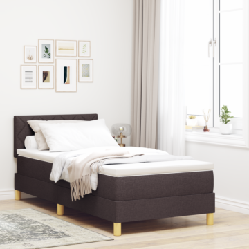 Vidaxl Box Spring Bed With Mattress & Led Dark Brown 90x200 Cm Fabric