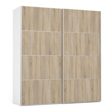 Verona Sliding Wardrobe 180cm In White With Oak Doors With 5 Shelves