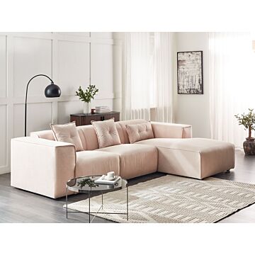 Corner Sofa Beige Corduroy 3 Seater Left Hand Extra Scatter Cushions Modern Living Room Beliani