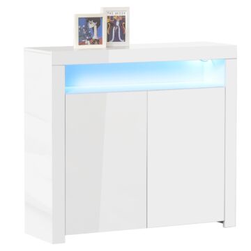 Homcom High Gloss Led Cabinet Cupboard Sideboard Buffet Console With Rgb Lighting For Entryway, Dining Area, Living Room, White
