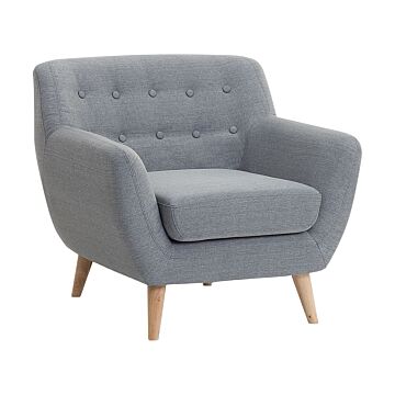 Armchair Chair Grey Tufted Back Light Wood Legs Thickly Padded Living Room Nursery Beliani
