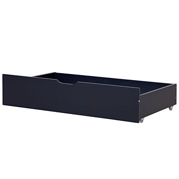 Set Of 2 Bed Storage Drawers Navy Blue Solid Wood Underbed Boxes With Wheels Beliani