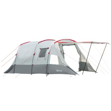 Outsunny 6-8 Person Tunnel Tent, Camping Tent With Bedroom, Living Room, Sewn-in Floor, 3 Doors And Carry Bag, 2000mm Water Column For Fishing, Grey