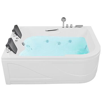 Whirlpool Bath White Acrylic 170 X 119 Cm Underwater Led Lights Curved Right Hand Double Hydromassage Beliani
