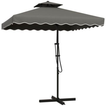 Outsunny 2.5m Square Double Top Garden Parasol Cantilever Umbrella With Ruffles, Dark Grey
