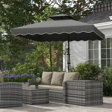 Outsunny 2.5m Square Double Top Garden Parasol Cantilever Umbrella With Ruffles, Dark Grey