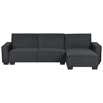 Corner Sofa Bed Graphite Grey Fabric Upholstered 3 Seater Left Hand L-shaped Bed Beliani