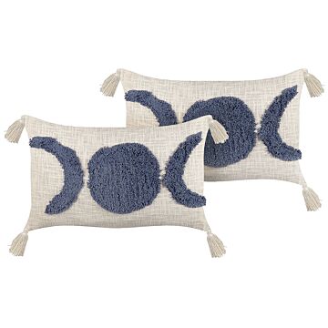 Set Of 2 Decorative Cushions Grey Cotton 35 X 55 Cm Solid Pattern With Tassels Boho Decor Accessories Beliani