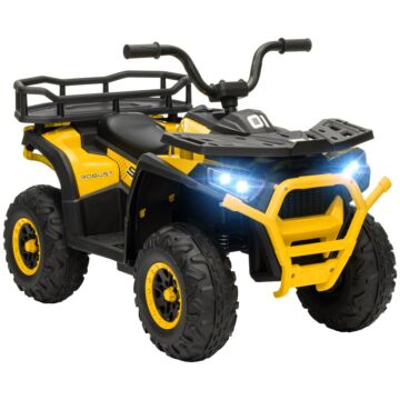 Aiyaplay 12v Kids Electric Ride On Atv, Battery Powered Quad Bike W/ Spring Suspension, Forward Backward, Storage Basket - Yellow