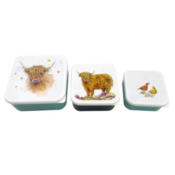 Lunch Boxes Set Of 3 (m/l/xl) - Jan Pashley Highland Coo Cow