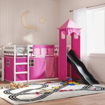 Vidaxl Bunk Bed Without Mattress With Slide And Curtains Pink 80x200 Cm