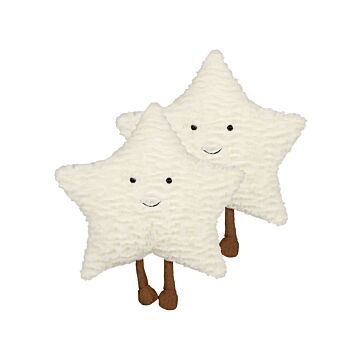 Set Of 2 Kids Cushions White Fabric 40 X 40 Cm Fluffy Plush Toy Star Shaped Pillows With Filling Soft Children's Toy Beliani