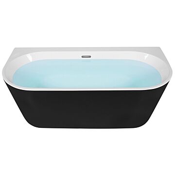 Bathtub Black Sanitary Acrylic Oval Single 170 X 80 Cm With Overflow System Drainage Pipe Modern Design Beliani