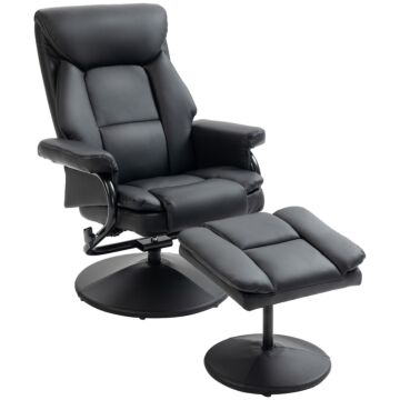 Homcom Swivel Recliner Chair With Footstool, Pu Leather Recliner Armchair With Ottoman, Steel Base, Upholstered Reclining Chair For Living Room, Bedroom, Office, Black