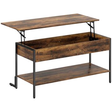 Homcom Lift-top Coffee Table, With Storage - Rustic Brown