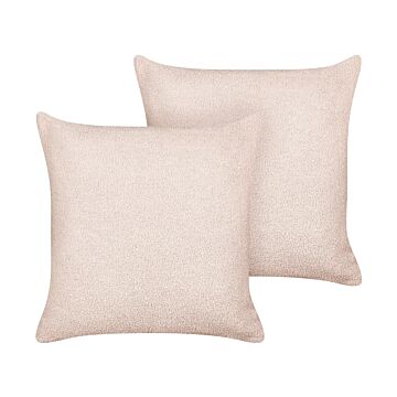 Set Of 2 Decorative Cushions Pink Boucle 45 X 45 Cm Woven Removable With Zipper Boho Decor Accessories Beliani