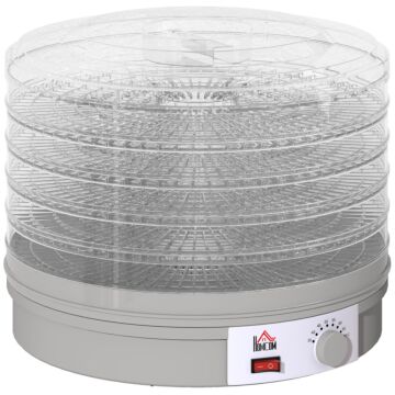Homcom 5 Tier Food Dehydrator, 245w Food Dryer Machine With Adjustable Temperature Control For Drying Fruit, Meat, Vegetable, Jerky And Pet Treat, Grey