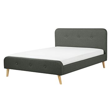 Slatted Bed Frame Dark Grey Polyester Fabric Upholstered Wooden Legs 4ft6 Eu Double Size Modern Design Beliani