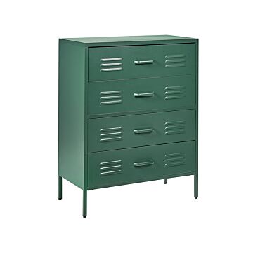 4 Drawer Chest Dark Green Metal Steel Storage Cabinet Industrial Style For Home Office Living Room Beliani