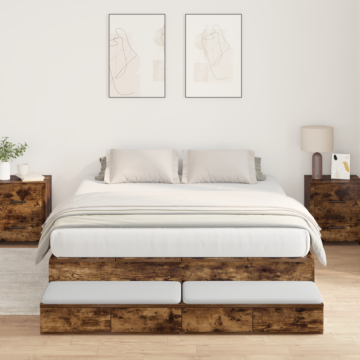 Vidaxl Storage Bed Frame Smoked Oak Engineered Wood 140 X 190 Cm Storage