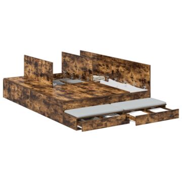 Vidaxl Storage Bed Frame Smoked Oak Engineered Wood 140 X 190 Cm Storage