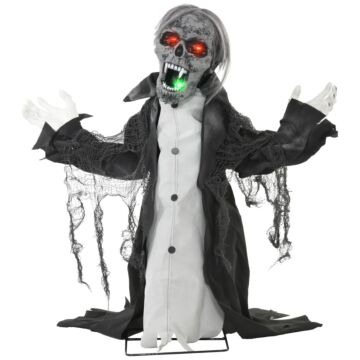 Homcom Halloween Animated Skeleton With Glowing Led Eyes And Mouth, Half-body Halloween Decoration, Battery Operated