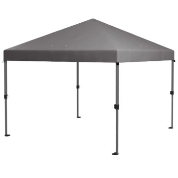Outsunny 3 X 3(m) Pop Up Gazebo, 1 Person Easy Up Marquee Party Tent With 1-button Push, Adjustable Straight Legs, Wheeled Bag, Stakes, Ropes, Sandbags, Instant Shelter, Grey