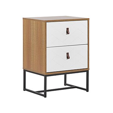 Bedside Table Light Wood With White Metal Legs Small Storage Cabinet 69 X 49 Cm Modern Nightstand Traditional Bedroom Furniture Beliani
