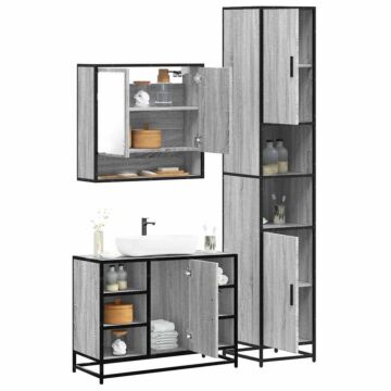 Vidaxl 3 Piece Bathroom Furniture Set Grey Sonoma Engineered Wood