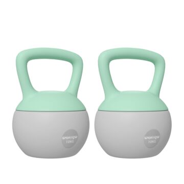 Sportnow 2 X 10kg Soft Kettlebell, Kettle Bell With Non-slip Handle, For Home Gym, Strength Training, Cardio - Grey And Green