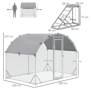 Pawhut Walk In Chicken Run, Galvanised Chicken Coop W/ Chicken Activity Shelf, Outdoor Hen Poultry House Cage Rabbit Hutch W/ Uv-resistant