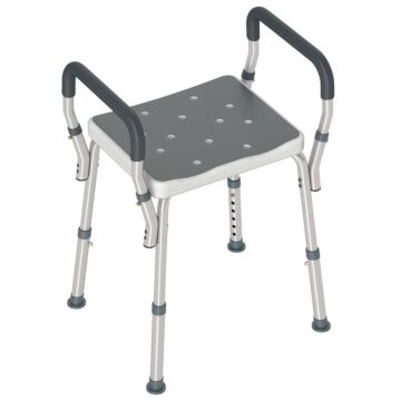 Homcom Portable Shower Stool, Non-slip Shower Chair With Adjustable Height, Rust-free Aluminium Bath Chair For Elderly, Disabled, Grey