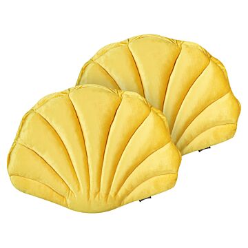 Set Of 2 Seashell Scatter Cushions Yellow Velvet Scallop Shape Throw Pillow Decoration Marine Theme Textiles Beliani