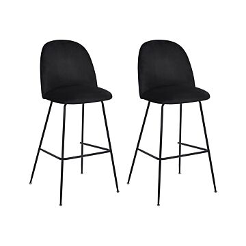 Set Of 2 Bar Chairs Black Velvet Upholstery Black Steel Frame Counter Height Seat Dining Room Furniture Glam Design Beliani