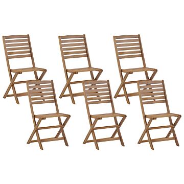 Set Of 6 Garden Chairs Light Wood Acacia Folding Slatted Back Indoor Outdoor Beliani