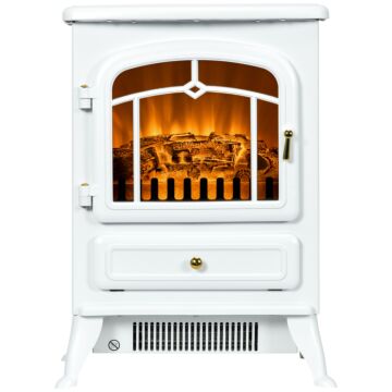 Homcom Modern Electric Fireplace, Freestanding Electric Stove Fire With Flame Effect, 950/1850w, White