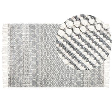 Area Rug Beige And Grey Wool 200 X 300 Cm Geometric Pattern With Tassels Hand Woven Living Room Bedroom Boho Modern Beliani